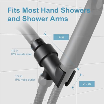 OFFO Shower Head Holder All Metal for Handheld Shower Head, Adjustable Shower Arm Mount with Solid Brass Pivot Ball, 1/2 in IPS Female Inlet and Male Outlet, Matte Black - style: Matte Black