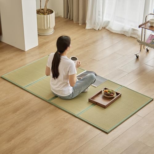 Natural Rush Grass Floor Tatami Mat,Twin, 79" x 39" x 0.5" | Japanese Portable Folding Firm Traditional Bed Mattress, Foldable Pad Futon,for Sleeping,Sitting,Yoga,Relaxing,Zen - size: 3'3" x 6'7"