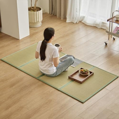 Natural Rush Grass Floor Tatami Mat,Twin, 79" x 39" x 0.5" | Japanese Portable Folding Firm Traditional Bed Mattress, Foldable Pad Futon,for Sleeping,Sitting,Yoga,Relaxing,Zen - size: 3'3" x 6'7"