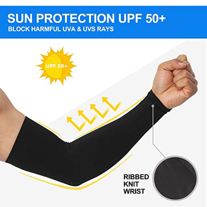 4 Pair UV Sun Protection Arm Sleeves for Men & Women,Cooling UPF 50 Arm Cover for Baseball,Cycling,Basketball - color: Black-2 Pairs