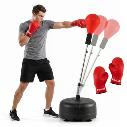Goplus Punching Bag with Stand, 54.5"-62" Height Adjustable Speed Boxing Equipment with Gloves, Fillable Weighted Base, Fitness Reflex Bag for Teens Youth Adults Home Gym Workout MMA Training - color: Red