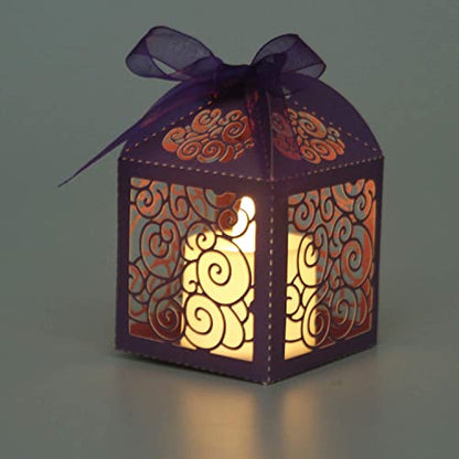 KPOSIYA 70 Pack Wedding Favor Boxes Laser Cut Boxes Party Favor Box Small Gift Boxes Lace Candy Boxes for Wedding Bridal Shower Baby Shower Birthday Party Anniverary with Ribbons (Purple, 70) - color: Purple 70