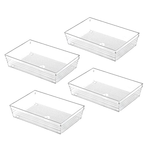 Clear Plastic Drawer Organizer Tray for Vanity Cabinet (9"×6"×2" Set of 4) For Office Bathroom Makeup Drawers - size: 9 in x 6 in x 2 in