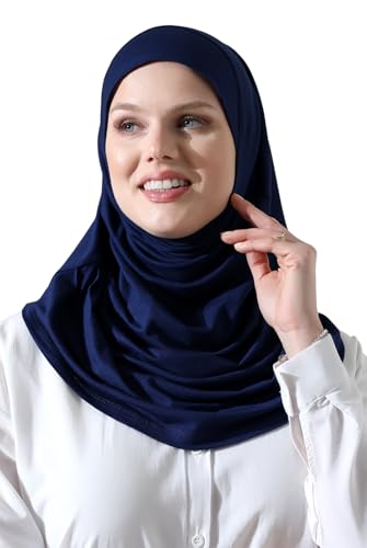ihvan online, Women’s Ready to Wear Instant Hijab, Soft One-Piece Headscarf, Stretch Hijab for Daily Wear, Prayer & Travel - color: Navy Blue