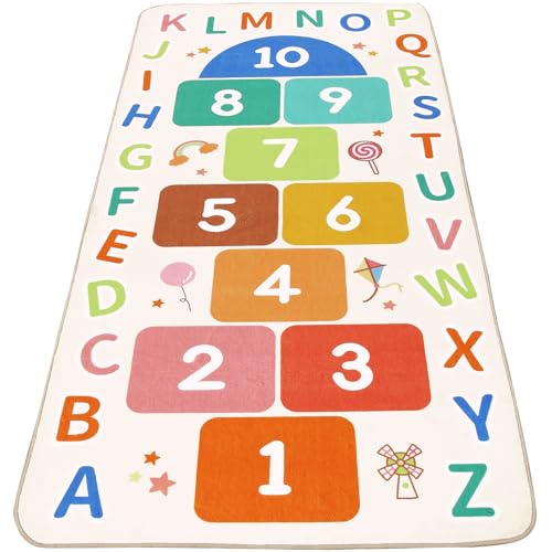 Hopscotch Rug for Kids with ABC Number - color: Beige