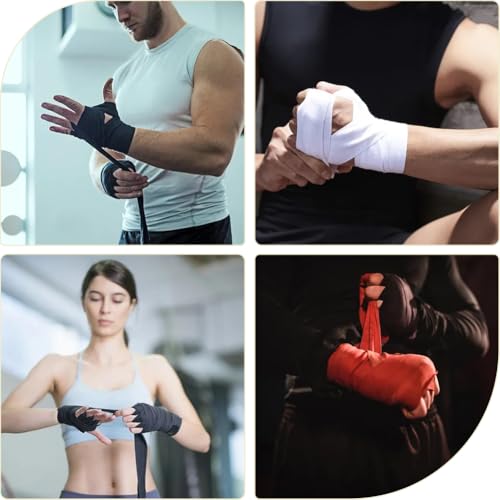 CREATCABIN 6pcs Boxing Hand Wrap Inner Glove 200In Thumb Loop Bandage Elasticated Padded Fist Under Mitt Protection Muay Thai MMA Kickboxing Martial Art Punching Training for Men Women Black Red White