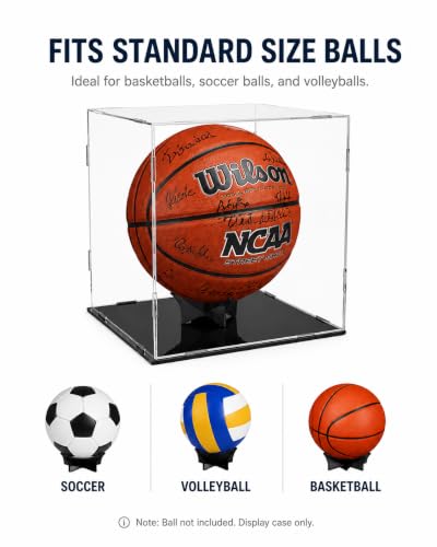 Basketball Display Case Stand,Clear Acrylic Display Case for Action Figures Toys Collectibles,Soccer Ball ,Need self-Assembly(9.8x9.8x11inch;25x25x28cm) - size: Basketball