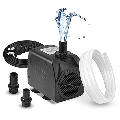 DaToo 400GPH 25W Submersible Water Pump Fountain Pump Ultra Quiet For Aquariums Fish Tank Pond Fountain Statuary Water Feature Hydroponics - size: 25W 400GPH (With 5ft Free Tubing)