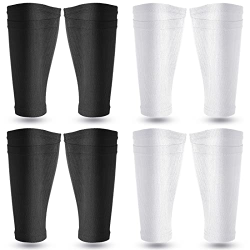 Hicarer Soccer Shin Guards Sleeves 4 Pairs Flexible Soccer Shin Guard Leg Performance Support Polyester Soccer Shin Guard Sleeve Holder with Pocket for Soccer Sport