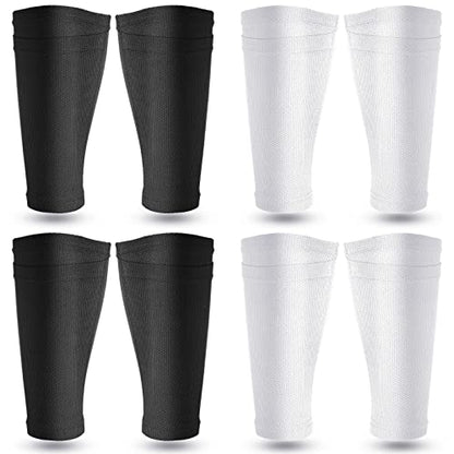 Hicarer Soccer Shin Guards Sleeves 4 Pairs Flexible Soccer Shin Guard Leg Performance Support Polyester Soccer Shin Guard Sleeve Holder with Pocket for Soccer Sport