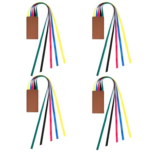 Bible Bookmark, 4Pcs Bible Ribbons Bookmarks, Artificial Leather Bookmark with Colorful Ribbon, Bible Page Markers with 5 Tassel Colors for Books Novel Reading Lovers Students Teachers Gift (Brown) - color: Brown, size: 4 pcs