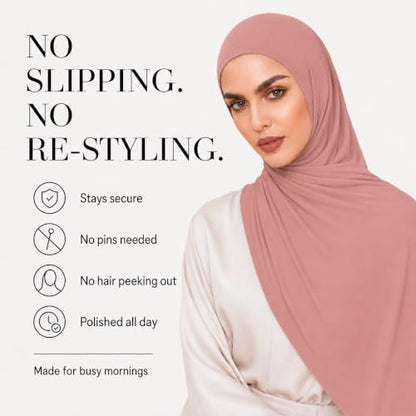 Slip-on Instant Premium Jersey Hijab Head Scarf Wrap for Muslim Women Made in Turkey - color: Dusty Rose, size: Pack of 1