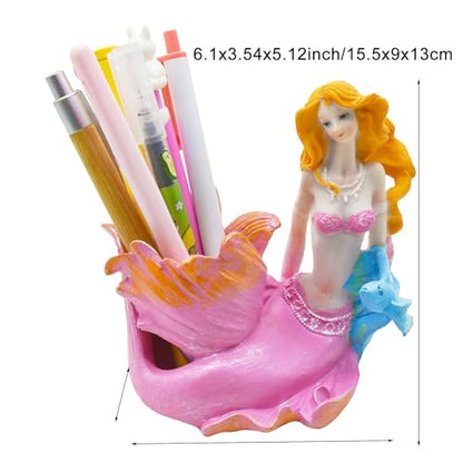 1PCs Pink Mermaid Pen Container Statues Cute Mermaids Figurines Decor Resin Mediterranean Princess Brush Pot for Aquarium Fish Tank Suppliers Home Office Desk School Shelf Ornaments
