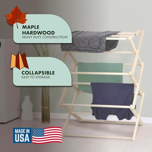 Pennsylvania Woodworks Premium American Maple Clothes Drying Rack - Handcrafted in Pennsylvania - Solid Wood Construction, Collapsible, Eco-Friendly Laundry Solution (X-Large) - color: X-large | Flat Top
