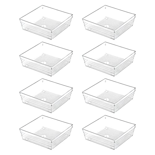 Clear Plastic Drawer Organizer Tray for Vanity Cabinet (6"×6"×2"，Set of 8),Storage Tray for Makeup, Kitchen Utensils, Jewelries, and Gadgets… - size: 6 in x 6 in x 2 in