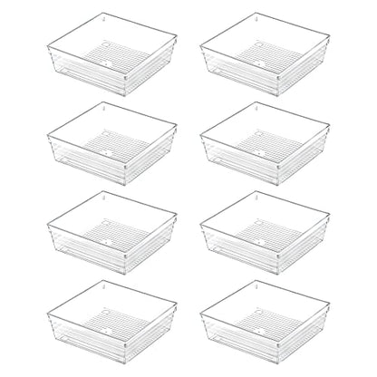 Clear Plastic Drawer Organizer Tray for Vanity Cabinet (6"×6"×2"，Set of 8),Storage Tray for Makeup, Kitchen Utensils, Jewelries, and Gadgets… - size: 6 in x 6 in x 2 in