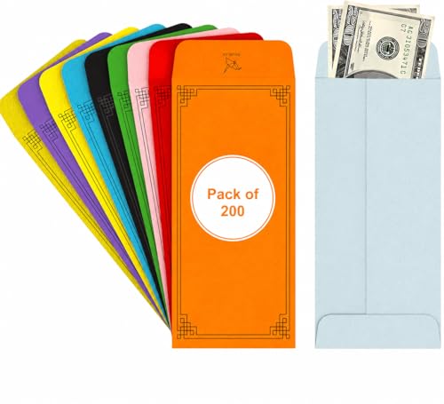 200 Pack Multi Color Cash Envelopes, 3.2"x6.6" 130 GSM Paper - color: Multicolor, size: Pack - 200, style: Cash Envelope