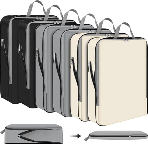 Hosuly 6 Pcs Compression Packing Cubes, 17.3 x 12.6'', Black, Gray, Beige - color: Black, Gray, Beige