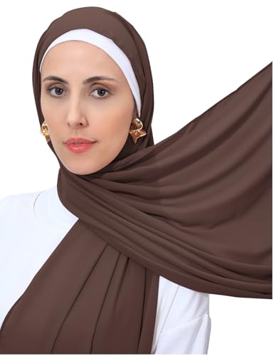 Heavy Not Easily See Through Long Chiffon Hijab Scarf for Women, Amazing Smooth Muslim Head Scarves - color: Chocolate