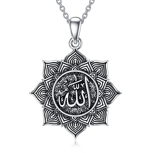 Allah Necklace 925 Sterling Silver Lotus Allah Pendant Arabic Muslim Jewelry for Women Men - style: Style-5
