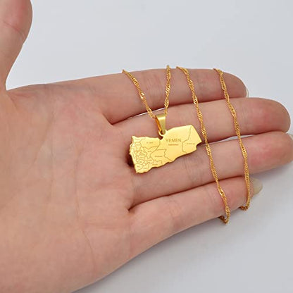 SHOUJIQQ Yemen Map with City Name Pendant Necklace - Men Women Charm Ethnic Hip Hop Country Necklace Choker Jewelry Clavicle - color: Yellow
