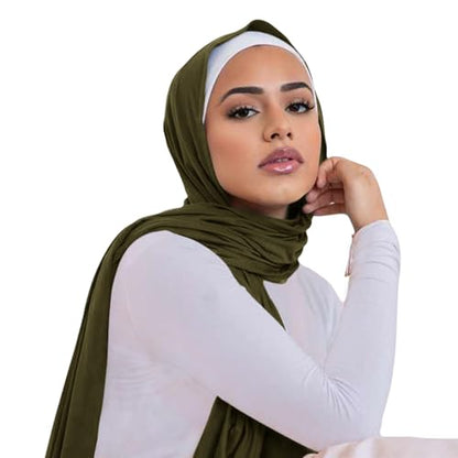 Hijab Scarf for Women Soft Cotton Muslim Jersey Hijab Head Wrap Scarves Fashion Long Scarf Shawls - color: Army Green