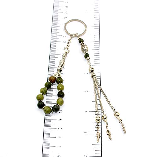 Keychain & Rosary Collection -Car Key Chain-Handbags Holder - color: (8 Mm - Green Taiwan Jade Stone)