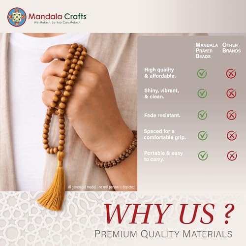 Mandala Crafts Tasbih Muslim Prayer Beads 99 for Men & Women - Islamic Rosary Misbaha Tasbeeh Sibha - Zikr Dhikr Subha Beads for Ramadan Eid Gift - style: Wood