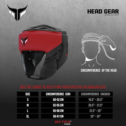 Mytra Fusion Boxing Headgear - Sparring Gear with Adjustable Strap MMA, Muay Thai, Kickboxing, Martial Arts, Karate, Head Gear - color: Black/Red, size: Medium
