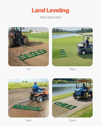 VEVOR Drag Harrow, 6 ft Heavy Duty Tow Behind Drag Harrow with Adjustable Bars & 72 in Chain, Driveway Grader Landscape Rake for ATV, UTV, Tractor, Mower Tow Behind Yard Lawn Leveling Tool - size: 6 FT- Green