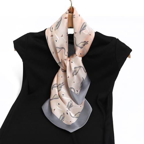 STARWHISPER 27" Square Head Scarf for Women Silk Feeling Satin Scarf Women Fashion Silk Scarf for Wrapping Hair - color: Red-crowned Crane4