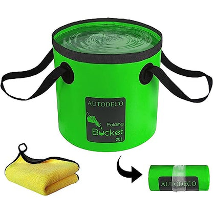 Collapsible Bucket 5 Gallon Container Folding Water Bucket Portable Wash Basin 20L - color: Dark Green