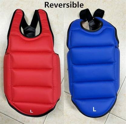 Reversible Karate Sparring Chest Guard, Taekwondo Boxing MMA Martial Arts Muay Thai Kickboxing Training Body Protector - color: Red/Blue, size: Small
