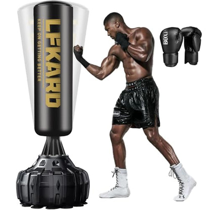 Freestanding Punching Bag with Boxing Gloves, Heavy Boxing Bag with Stand for Adult, Standing Kickboxing Bag - color: BLACK