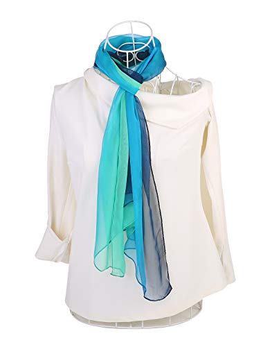 uxcell Women'sChiffon Sheer Long Scarf Silky Gradient Party - color: Blue Green