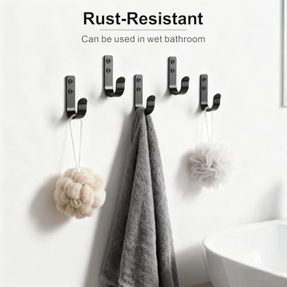 15-Pack Black Metal Wall Mount Hooks for Hanging Coats & Towel | Screw-in Single Hooks for Clothing, Robe, Bathroom, Entryway, Garage - color: 15PCS Wide Black hook