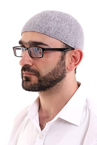 ihvan online Turkish Muslim Winter Velvet Kufi Hats for Men, Taqiya, Takke, Peci, Islamic Caps, Islamic Gifts, Standart Size - color: Light Grey