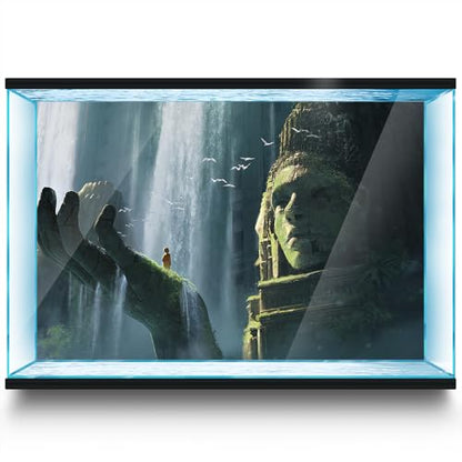 Aquarium Background Stickers - Buddha Statue India - Fish Tank Reptile Terrarium Decor Poster (80 x 40 cm / (31.4 x 15.7 inches)) - size: 80 x 40 cm / (31.4 x 15.7 inches)