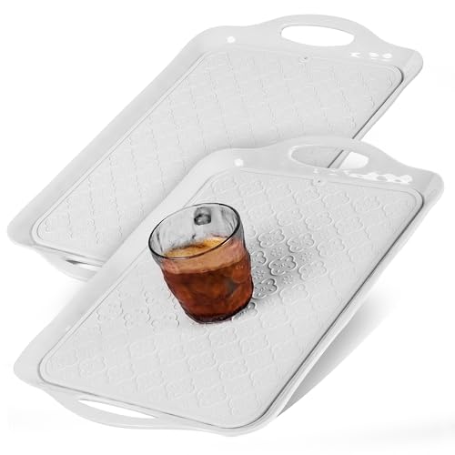 LEHAHA 17.25" x 12" Serving Trays Set of 2 White, Dinner Tray, Light Weight Easy to Clean Sturdy Stackable Melamine Serving Platter with Handle, Fruit, Snacks, and Desserts Trays.Mats Included - color: White