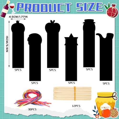 JUNEBRUSHS Rosh Hashanah Scratch Art Bookmarks 30 Pack Jewish New Year Scratch Cards Rosh Hashanah Crafts for Jewish Activities Rainbow DIY Gifts Party Supplies - style: Rosh Hashanah Style