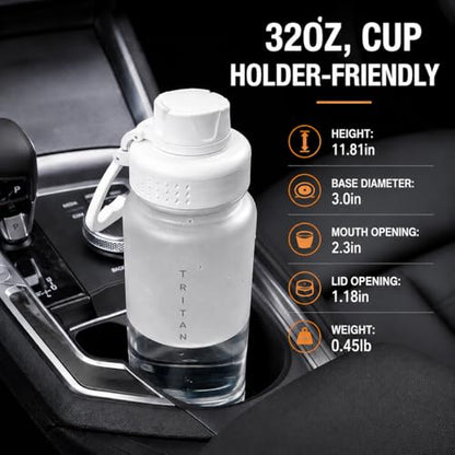 OLDLEY 32oz Water Bottle with Handle, BPA-Free Tritan Reusable Sports Water Bottle with Leak-Proof Dust Lid, Wide Mouth, Cup Holder Friendly, Half Frosted Clear Bottle for Gym,Travel, Work,Pure White - color: Pure White