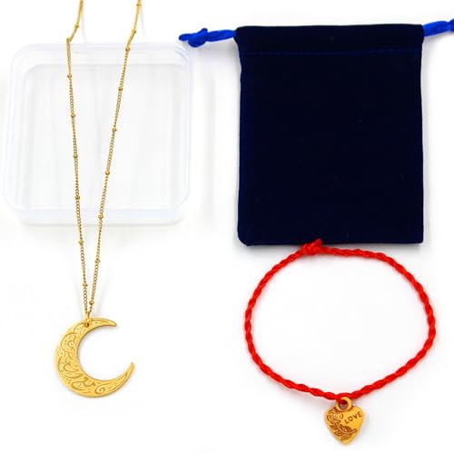 Stainless Steel Arabic Moon Pendant Necklace - Islamic Allah Symbol Jewelry for Men and Women - Religious Amulet Talisman Gift YA4979 - color: gold moon pendant necklace