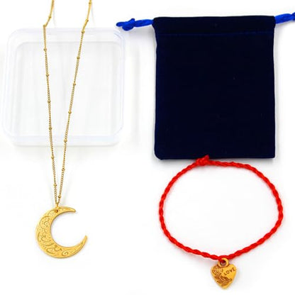 Stainless Steel Arabic Moon Pendant Necklace - Islamic Allah Symbol Jewelry for Men and Women - Religious Amulet Talisman Gift YA4979 - color: gold moon pendant necklace