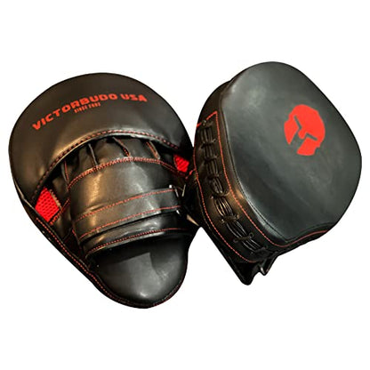 Punch Boxing Mitts Focus Pads Kicking Punching Leather Target Boxing Pads Karate Combat Martial Arts Training Gloves Muay Thai Pad for Adults Unisex Black Color (Pair)