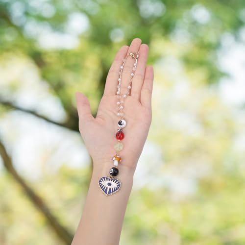 Evil Eye Car Charm 8 Ball Mushroom Ladybug Boho Mirror Hanging | 8 Ball Mushroom Ladybug Hanging Ornament With Beads. Boho Style Car Decor Pendant. Protection Good Luck Positive Energy Car - style: Evil Eye