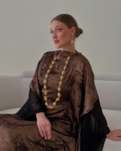 Kaftan Abaya Dubai Style Abaya Daily Smooth Flowy Muslim Dress Women Clothes - color: Brown