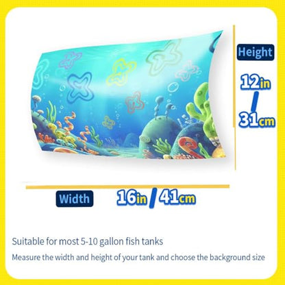 Aquarium Background Stickers for 5-9 Gallon Tanks, Cartoon Underwater Self-Adhesive Fish Tank Reptile Terrarium Decor Poster (16 x 12inches / (41 x 31 cm))