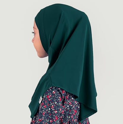 Modefa Islamic Girl Child Practical Amira Hijab Two Piece Muslim Scarf & Bonnet - Instant Easy Hijab - color: Emerald Green