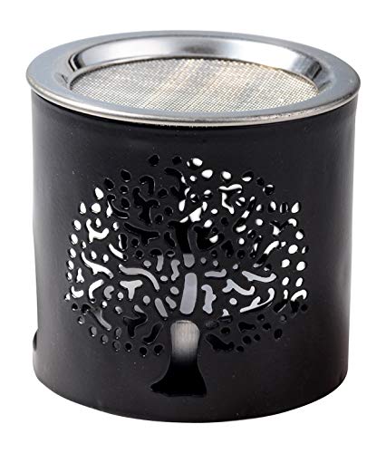 Handmade Black Iron Incense Burner/Incense Censer with Stainless Steel Sieve – 2.36-Inch Height Featuring Tree of Life Motif – Ideal for Aromatherapy and Tea Light Burning. Tealight Included - color: 2.4 Inch Tree of Life Iron