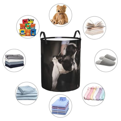 Boston Terriers At Dog Show Round Waterproof Oxford Cloth Laundry Basket Multi-Purpose Storage Basket Toys Books Clothes Storage Basket - color: Black 3